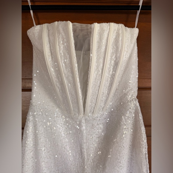 Lulus Glamorous Spirit White Sequin Strapless Bustier Jumpsuit - Picture 5 of 8